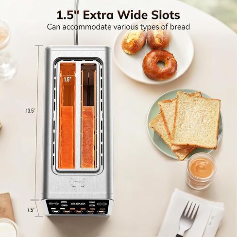Keenstone 4 Slice Touch Screen Toasters with Wide Slot, 1400W Stainless Steel Smart Toaster for Bagels, Waffles, Muffin - Timer, Defrost, Reheat & Memory Function, Family Breakfast Toaster in Kuwait