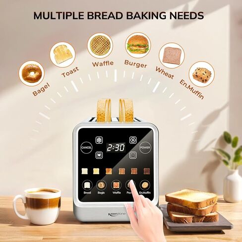 Keenstone 4 Slice Touch Screen Toasters with Wide Slot, 1400W Stainless Steel Smart Toaster for Bagels, Waffles, Muffin - Timer, Defrost, Reheat & Memory Function, Family Breakfast Toaster in Kuwait