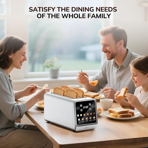 Keenstone 4 Slice Touch Screen Toasters with Wide Slot, 1400W Stainless Steel Smart Toaster for Bagels, Waffles, Muffin - Timer, Defrost, Reheat & Memory Function, Family Breakfast Toaster in Kuwait