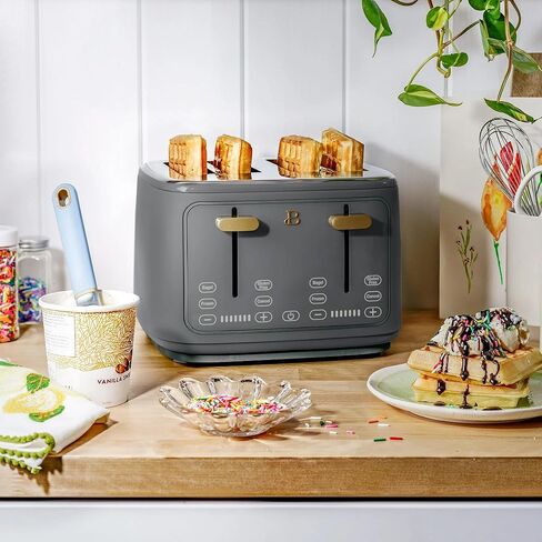 4 Slice Toaster with Touch Control Panel, 1800W Fast Heating, 7 Toast Shade Levels, Extra Wide Slots for Bagels, Removable Crumb Tray (Oyster Gray) in Saudi Arabia