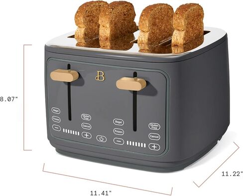 4 Slice Toaster with Touch Control Panel, 1800W Fast Heating, 7 Toast Shade Levels, Extra Wide Slots for Bagels, Removable Crumb Tray (Oyster Gray) in Saudi Arabia