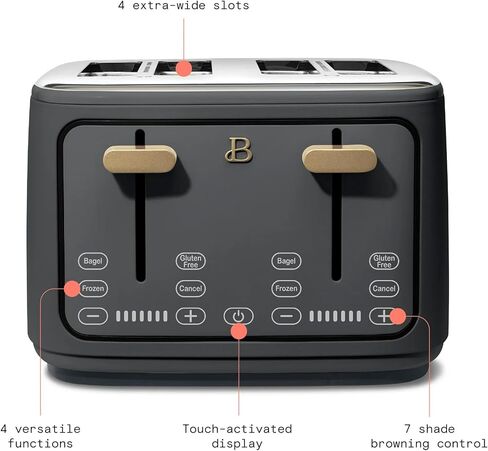 4 Slice Toaster with Touch Control Panel, 1800W Fast Heating, 7 Toast Shade Levels, Extra Wide Slots for Bagels, Removable Crumb Tray (Oyster Gray) in Saudi Arabia