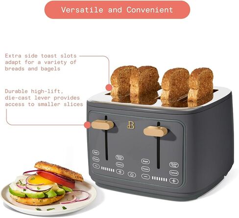 4 Slice Toaster with Touch Control Panel, 1800W Fast Heating, 7 Toast Shade Levels, Extra Wide Slots for Bagels, Removable Crumb Tray (Oyster Gray) in Saudi Arabia