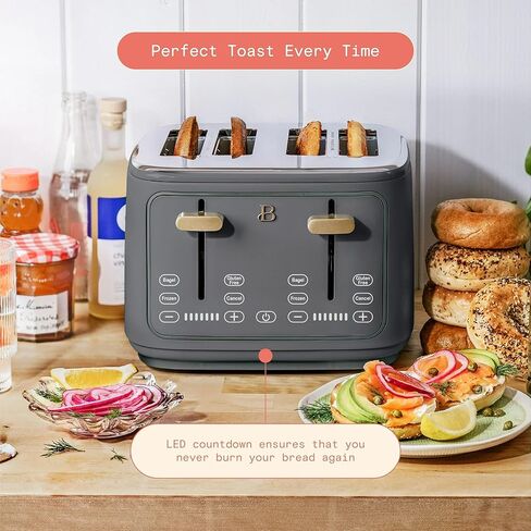 4 Slice Toaster with Touch Control Panel, 1800W Fast Heating, 7 Toast Shade Levels, Extra Wide Slots for Bagels, Removable Crumb Tray (Oyster Gray) in Saudi Arabia