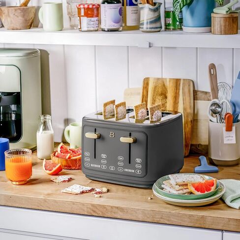 4 Slice Toaster with Touch Control Panel, 1800W Fast Heating, 7 Toast Shade Levels, Extra Wide Slots for Bagels, Removable Crumb Tray (Oyster Gray) in Saudi Arabia