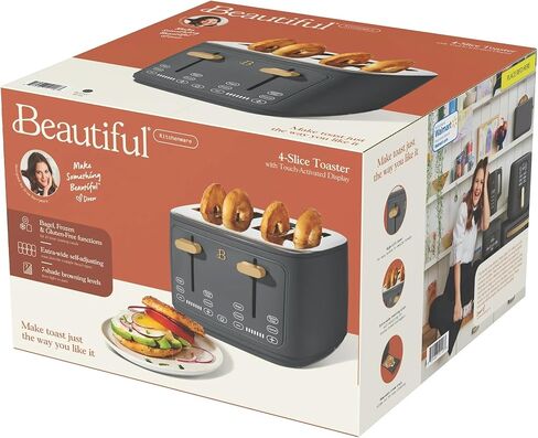 4 Slice Toaster with Touch Control Panel, 1800W Fast Heating, 7 Toast Shade Levels, Extra Wide Slots for Bagels, Removable Crumb Tray (Oyster Gray) in Saudi Arabia