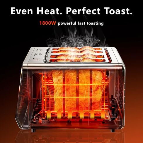 SAKAMOSH 4 Slice Touch Screen Toaster with Dual Control Panel, Wide Slots Smart Digital Toaster with 6 Browning Levels & Bread Type, Single Slice Toasting/Reheat/Defrost/Cancel, 1800W, Stainless Steel in Kuwait