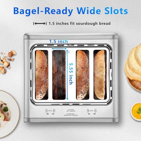 SAKAMOSH 4 Slice Touch Screen Toaster with Dual Control Panel, Wide Slots Smart Digital Toaster with 6 Browning Levels & Bread Type, Single Slice Toasting/Reheat/Defrost/Cancel, 1800W, Stainless Steel in Kuwait