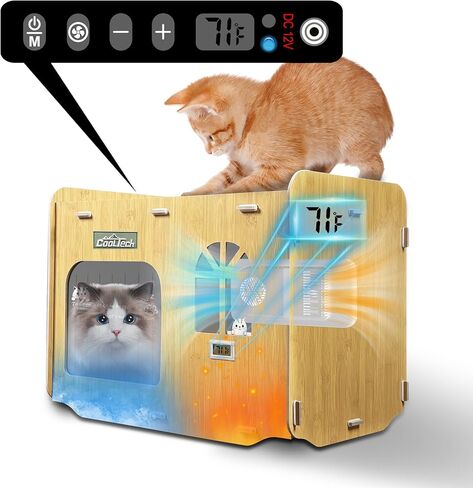 Air Conditioned Cat House - 4-Season Thermo-Electric Pet Shelter with Cozy Warm & Cool Modes for Small Dogs and Cats Up to 15lbs, Energy Efficient & Ultra-Quiet (Orange) in Kuwait