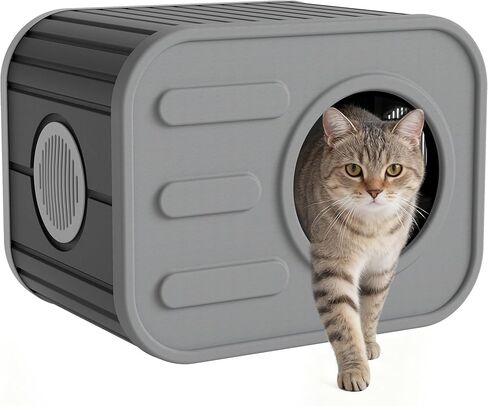 KAMABOKO Cat House for Indoor & Outdoor Cats, Resin Weatherproof Cat House with Camera-Shaped Design, Ventilated Spacious Assemble Easily for Home & Yard (Blue) (Gray) in Saudi Arabia