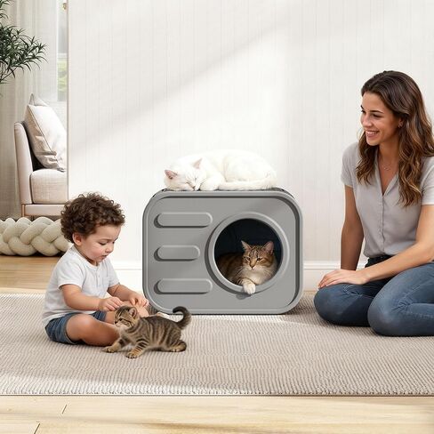 KAMABOKO Cat House for Indoor & Outdoor Cats, Resin Weatherproof Cat House with Camera-Shaped Design, Ventilated Spacious Assemble Easily for Home & Yard (Blue) (Gray) in Saudi Arabia