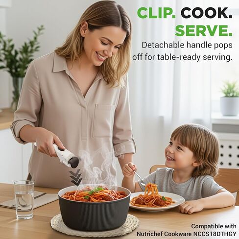NutriChef Detachable Pot Handle Replacement, Ergonomic, Heat-Resistant Design, Quick-Attach One-Touch Press Button Locking Removable Pot Handle for NCCS18DTHCR, NCCS18DTHGY, NCCS18DTHBL Models, Gray in Kuwait