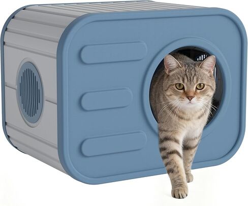 KAMABOKO Cat House for Indoor & Outdoor Cats, Resin Weatherproof Cat House with Camera-Shaped Design, Ventilated Spacious Assemble Easily for Home & Yard (Blue) (Gray) in Saudi Arabia