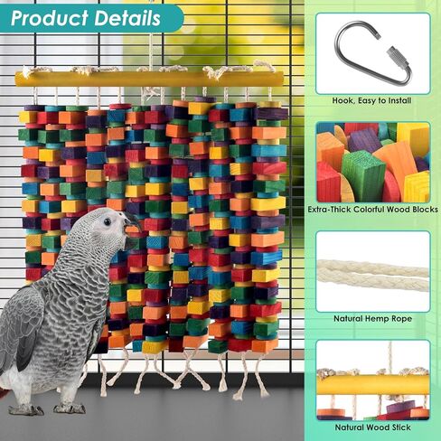 DBNESS 23 Inch Extra Large Bird Toy, 336PCS Colorful Natural Chew Wood Blocks Hanging Parrot Tearing Toys, Birds Cage Accessories for Macaws, Amazon Parrots, African Grey, Cockatoos in Kuwait