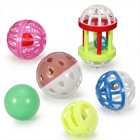 6 Pcs Foraging Ball Bird Toys, Feeder Toys, Foot Talon Toy, Chewing Training Rattle Bell Balls, Parrot Cage Toys for Parakeets, Cockatiels, Conures, Love Birds and Other Small to Medium Birds in Kuwait