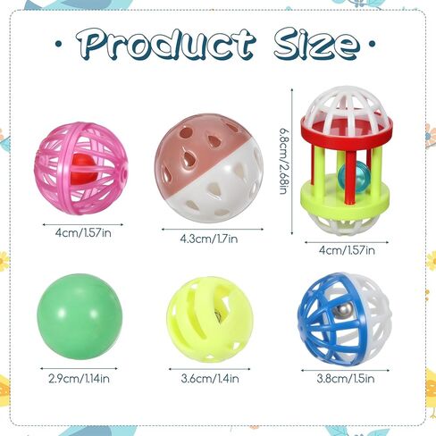 6 Pcs Foraging Ball Bird Toys, Feeder Toys, Foot Talon Toy, Chewing Training Rattle Bell Balls, Parrot Cage Toys for Parakeets, Cockatiels, Conures, Love Birds and Other Small to Medium Birds in Kuwait
