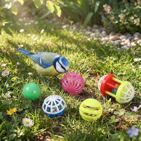 6 Pcs Foraging Ball Bird Toys, Feeder Toys, Foot Talon Toy, Chewing Training Rattle Bell Balls, Parrot Cage Toys for Parakeets, Cockatiels, Conures, Love Birds and Other Small to Medium Birds in Kuwait