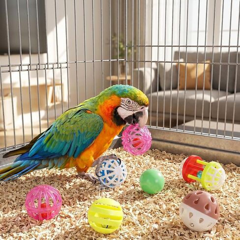 6 Pcs Foraging Ball Bird Toys, Feeder Toys, Foot Talon Toy, Chewing Training Rattle Bell Balls, Parrot Cage Toys for Parakeets, Cockatiels, Conures, Love Birds and Other Small to Medium Birds in Kuwait