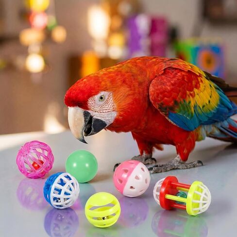 6 Pcs Foraging Ball Bird Toys, Feeder Toys, Foot Talon Toy, Chewing Training Rattle Bell Balls, Parrot Cage Toys for Parakeets, Cockatiels, Conures, Love Birds and Other Small to Medium Birds in Kuwait
