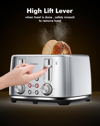 Retro 4 Slice Toaster with Stainless Steel Wide Slots & Removable Crumb Tray, 6 Browning Options, Auto Shut Off & Frozen Function for Fruit Bread, Bagel, Waffle, Silver in Kuwait