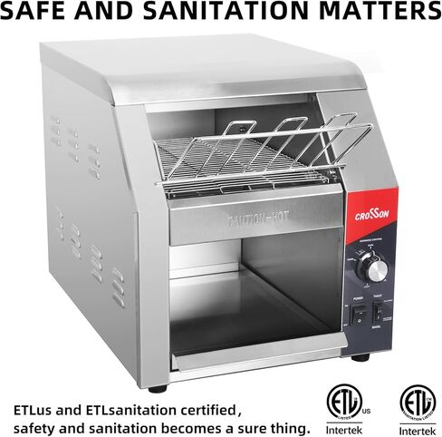 CROSSON ETL Listed Conveyor Toaster 450PCS/Hour 10" Wideness With 3" Opening Heavy Duty Commercial Toaster for Cafes,Buffets, Restaurants and Coffee shops-120V,1800W in Kuwait