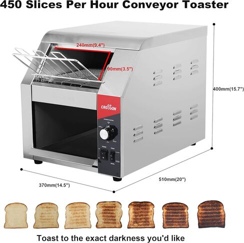 CROSSON ETL Listed Conveyor Toaster 450PCS/Hour 10" Wideness With 3" Opening Heavy Duty Commercial Toaster for Cafes,Buffets, Restaurants and Coffee shops-120V,1800W in Kuwait