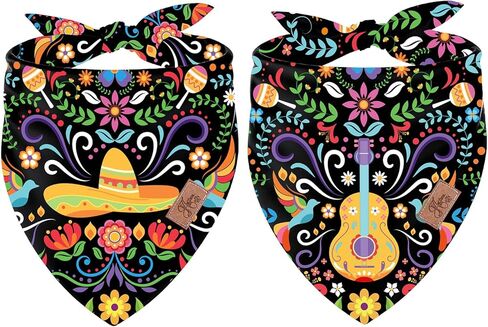 jarThenaAMCS 2PCS المكسيكي الكلب باندانا مثلث الحيوانات الأليفة وشاح سينكو دي مايو فييستا سومبريرو الغيتار زهرة قابل للتعديل الحيوانات الأليفة منديل للرقبة لمتوسط ​​كبير الكلب القط كرنفال زي الملحقات in Kuwait