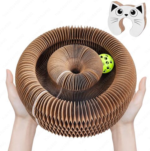 Kitty Curls Cat Toys Magic Organ Cat Scratcher Pad, Interactive Cat Toys for Indoor Cats with Compact Accordion Design and Bell Ball, Helps Relieve Anxiety, Boost Claw Health, Protect Furniture in Kuwait