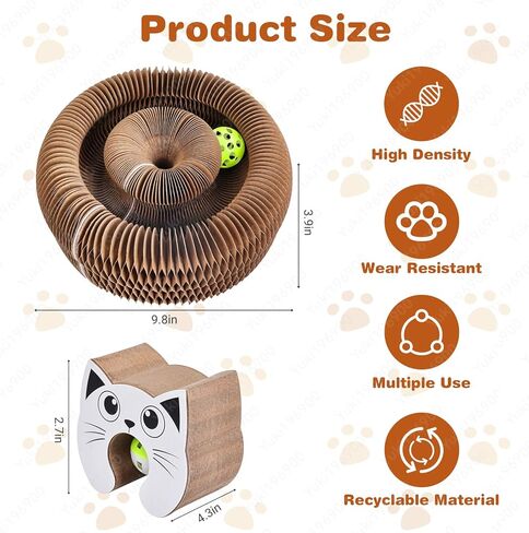 Kitty Curls Cat Toys Magic Organ Cat Scratcher Pad, Interactive Cat Toys for Indoor Cats with Compact Accordion Design and Bell Ball, Helps Relieve Anxiety, Boost Claw Health, Protect Furniture in Kuwait