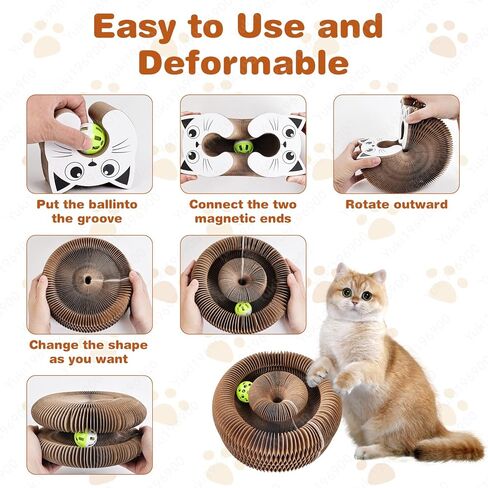Kitty Curls Cat Toys Magic Organ Cat Scratcher Pad, Interactive Cat Toys for Indoor Cats with Compact Accordion Design and Bell Ball, Helps Relieve Anxiety, Boost Claw Health, Protect Furniture in Kuwait