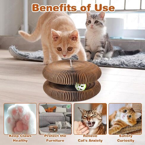 Kitty Curls Cat Toys Magic Organ Cat Scratcher Pad, Interactive Cat Toys for Indoor Cats with Compact Accordion Design and Bell Ball, Helps Relieve Anxiety, Boost Claw Health, Protect Furniture in Kuwait