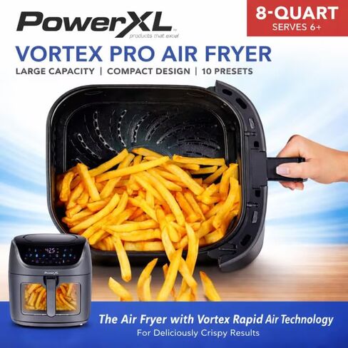 مقلاة هوائية PowerXL 8QT Vortex Pro SmartTech واي فاي/بلوتوث، 7 في 1، 10 إعدادات مسبقة، أسود/أردوازي in Kuwait