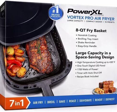 مقلاة هوائية PowerXL 8QT Vortex Pro SmartTech واي فاي/بلوتوث، 7 في 1، 10 إعدادات مسبقة، أسود/أردوازي in Kuwait