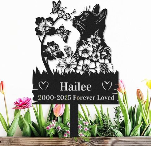 Custom Flowers Cat Memorial Grave Marker for Outdoor Personalized Pet Memorial Stake Cat Grave Marker, Customized Metal Cat Memorial Grave Plaque Garden Stake Yard Sign Remembrance Stake in Kuwait