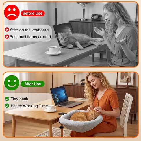 سرير مكتب للقطط - تصميم قابل للطي موفر للمساحة بنقرة واحدة، سرير للقطط للمكتب مع غطاء فرو أرنب صناعي ناعم ونسيج شبكي مسامي، أرجوحة للقطط تدعم ما يصل إلى 66 رطلاً، ألعاب منزلية للعمال عن بعد in Kuwait