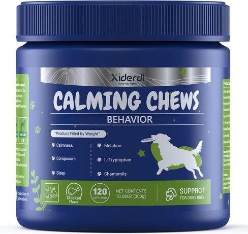 Calming Chews for Dogs – Relaxation & Stress Support with Chamomile, Valerian Root, L-Theanine, Passionflower & Ashwagandha – Calming Support with Glucosamine, Chicken Flavor, 120 Count in Kuwait
