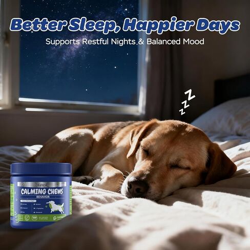Calming Chews for Dogs – Relaxation & Stress Support with Chamomile, Valerian Root, L-Theanine, Passionflower & Ashwagandha – Calming Support with Glucosamine, Chicken Flavor, 120 Count in Kuwait