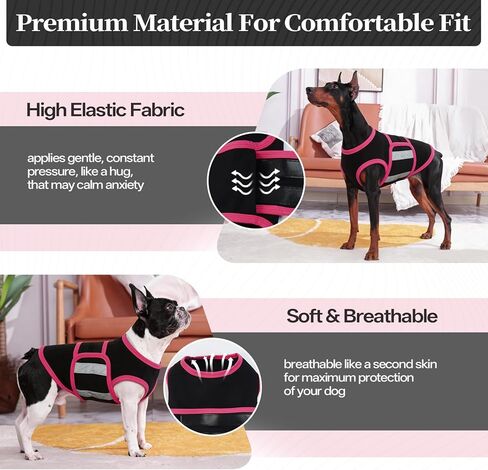 Dog Anxiety Calming Vest, Gentle Compression Anxiety Suit for Dogs, Breathable Dog Calming Wrap for Separation Anxiety, Thunder, Fireworks, Vet Visits, Black M in Kuwait