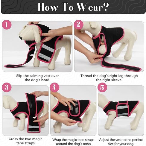 Dog Anxiety Calming Vest, Gentle Compression Anxiety Suit for Dogs, Breathable Dog Calming Wrap for Separation Anxiety, Thunder, Fireworks, Vet Visits, Black M in Kuwait