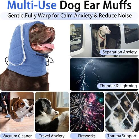 MIGOHI Soft Dog Ear Muffs Noise Protection,Ear Covers for Dogs,Dog No Flap Ear Wrap for Hematoma,Calming Hoodie Quiet Ears Head Warps for Medium Large Dogs Grooming,Bathing,Thunder,Firework,XL,Blue in Saudi Arabia