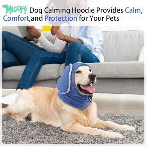 MIGOHI Soft Dog Ear Muffs Noise Protection,Ear Covers for Dogs,Dog No Flap Ear Wrap for Hematoma,Calming Hoodie Quiet Ears Head Warps for Medium Large Dogs Grooming,Bathing,Thunder,Firework,XL,Blue in Saudi Arabia