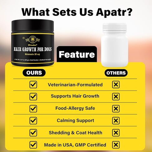 Melatonin for Dogs – Hair Growth & Skin Comfort – Calm Nights, biotin for Dogs Nails, Dog Skin Irritation Support – Biotin & Omega-3 – USA-Made, Vet-Formulated – 6.35 oz Powder in Kuwait