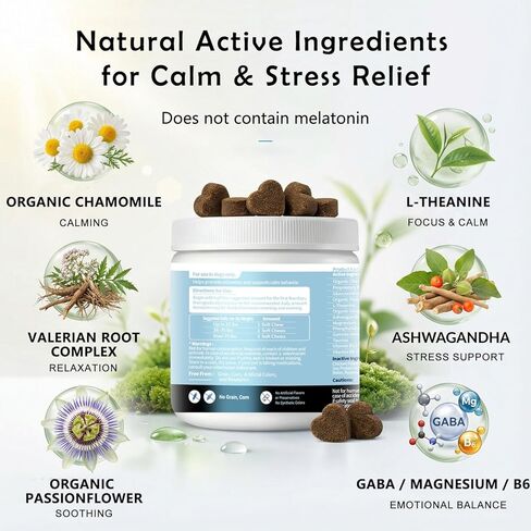 Calming Chews for Dogs – Helps with Anxiety, Stress & Barking – Promotes Relaxation, Calm Behavior & Focus (60) in Kuwait