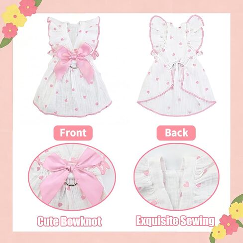 Dog Dress for Small Dog Girl Puppy Cat Clothes Bowknot Heart Print Ruffled Summer Pet Apparel Holiday Birthday Party Cute Skirt for Puppy Kitten(Pink, S) in Saudi Arabia