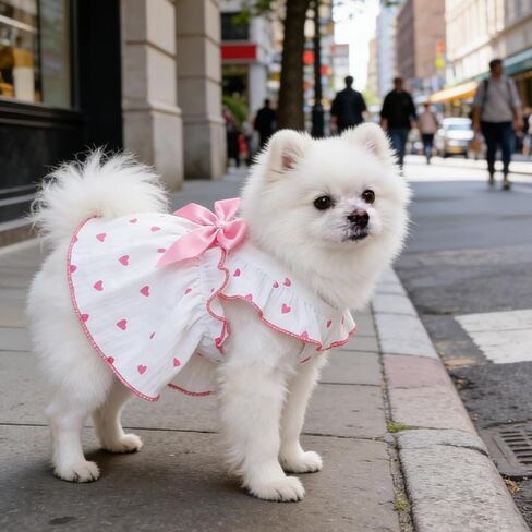 Dog Dress for Small Dog Girl Puppy Cat Clothes Bowknot Heart Print Ruffled Summer Pet Apparel Holiday Birthday Party Cute Skirt for Puppy Kitten(Pink, S) in Saudi Arabia