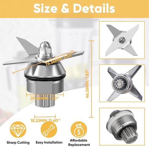 قطع غيار شفرات الخلاط الرطب، تناسب حاويات Vitamix Immersion 5200 Series 64 أونصة و32 أونصة، ملحقات ملحقات من الفولاذ المقاوم للصدأ - تصميم متين للاستخدام المباشر in Kuwait