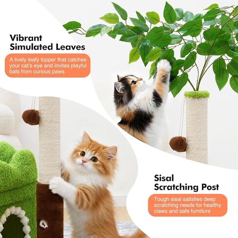 شجرة قطط صغيرة من Woochpet مع عمود خدش ومسار كروي، برج قطط أخضر بأوراق نابضة بالحياة للقطط الصغيرة والقطط الصغيرة، مسكن للقطط ببابين وألعاب تفاعلية للقطط للقطط الداخلية in Kuwait