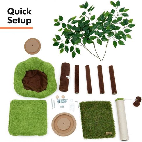 شجرة قطط صغيرة من Woochpet مع عمود خدش ومسار كروي، برج قطط أخضر بأوراق نابضة بالحياة للقطط الصغيرة والقطط الصغيرة، مسكن للقطط ببابين وألعاب تفاعلية للقطط للقطط الداخلية in Kuwait