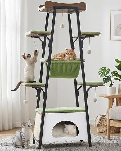 46-Inch Modern Cat Tree Tower for Large Cats, Multi-Level Cat Tower with Playful Toy Balls, Large Perch, Cat Condo, Removable Pads, White in Saudi Arabia