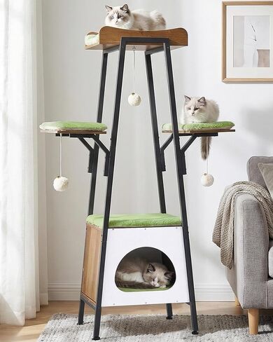 46-Inch Modern Cat Tree Tower for Large Cats, Multi-Level Cat Tower with Playful Toy Balls, Large Perch, Cat Condo, Removable Pads, White in Saudi Arabia